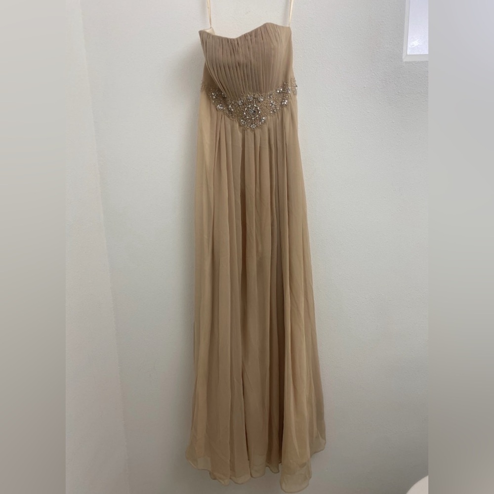 dress gown gold strapless empire beaded waistband size large